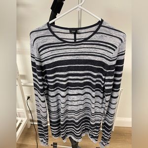 Vince Mens Grey and Dark Blue Striped Thermal Shirt